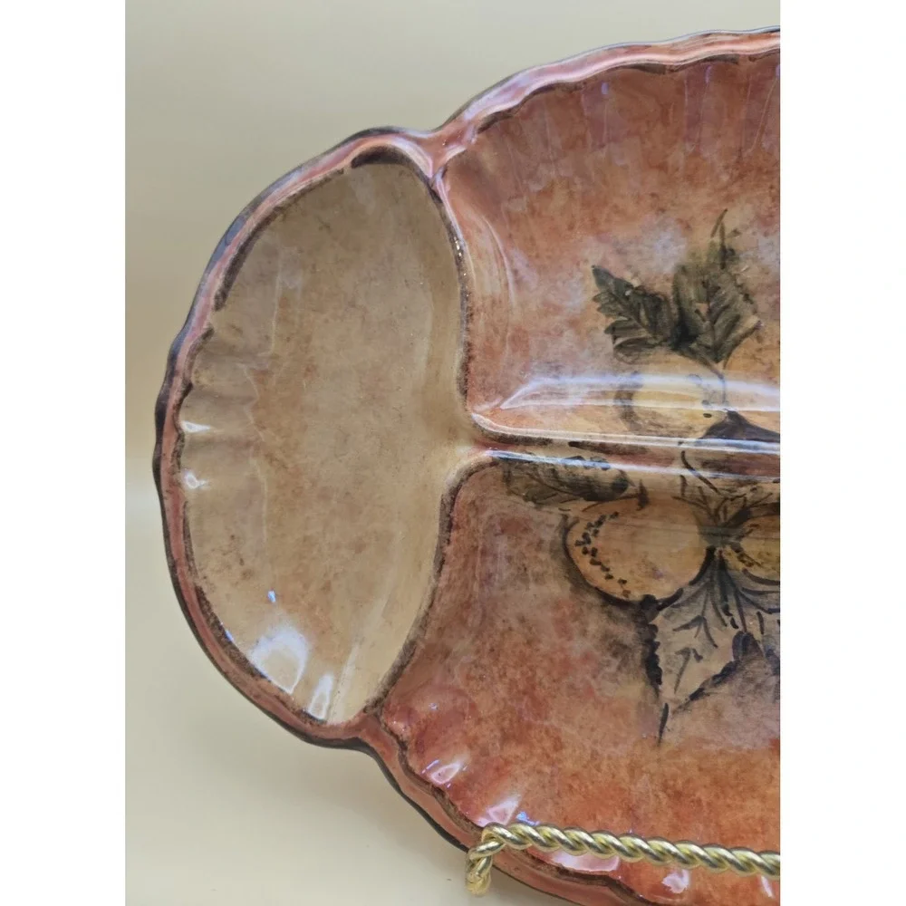 Tuscany Serving Dish, Scalloped‎ Design Fruit And Leaves 13